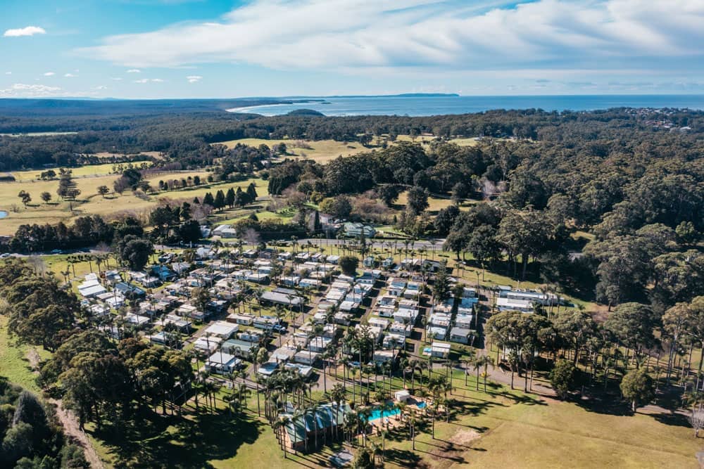 High aerial view of Milton Valley Holiday Park