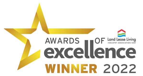 Awards of Excellence winner logo with gold start and Land Lease Living icon